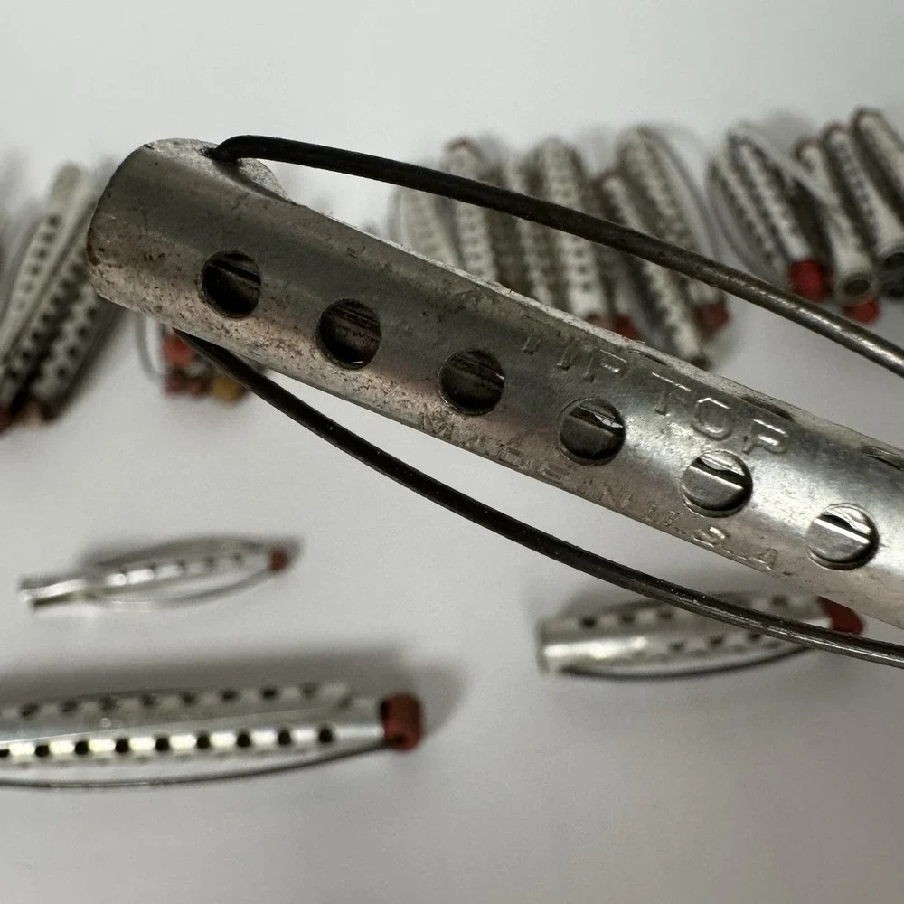 Vtg Tip-Top‎ Products Aluminum Hair Curlers Rollers Omaha Red Tips Lot of 49 MCM